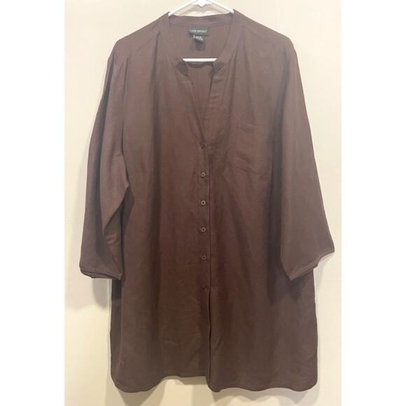 Lane Bryant Linen Blend Brown Tunic Button Up 3/4 Length Sleeves Sz 18/20 - Picture 1 of 7